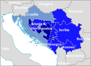 Map of Bosnian, Croatian and Serbian speaking areas