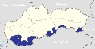 Hungarian speaking areas in Slovakia