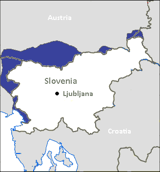 Map of Slovenian language in Slovenia and border regions