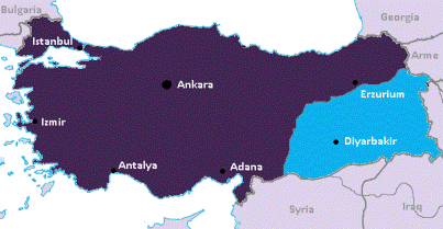 Map of Turkey and kurdish speaking areas